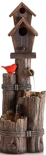 Photo 1 of 35 in. Tall Outdoor 3-Tier Birdhouse Water Fountain Yard Art Decor
