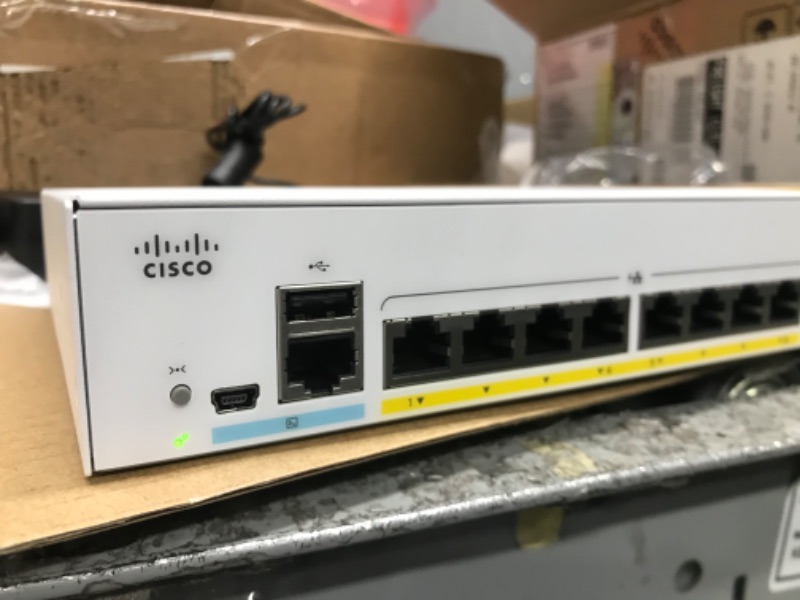 Photo 7 of Cisco Catalyst 1000-8FP-E-2G-L Network Switch, 8 Gigabit Ethernet PoE+ Ports, 120W PoE Budget, 2 1G SFP/RJ-45 Combo Ports, Fanless Operation, Enhanced Limited (C1000-8FP-E-2G-L)