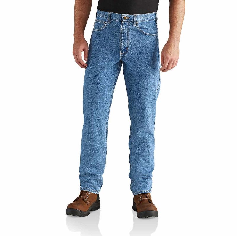 Photo 1 of Carhartt Men's Cotton Straight Fit Heavyweight 5-Pocket Tapered Jean | Stonewash | 54W 32L
