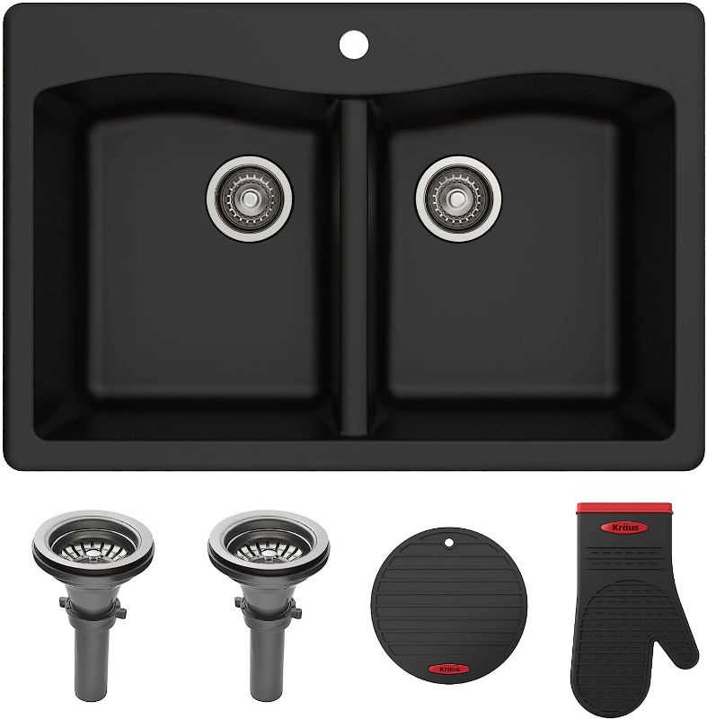 Photo 1 of -INCOMPLETE SET-
Kraus Forteza 33" Drop-In/Undermount Granite 50/50 Double Bowl Kitchen Sink - Black (KGD-52BLACK)
