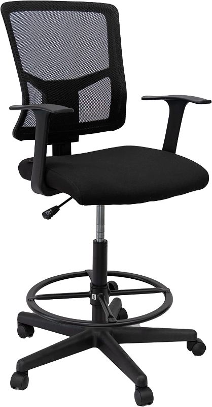 Photo 1 of Stand Up Desk Store Sit to Stand Drafting Task Stool Chair for Standing Desks with Adjustable Footrest and Armrests (Black)