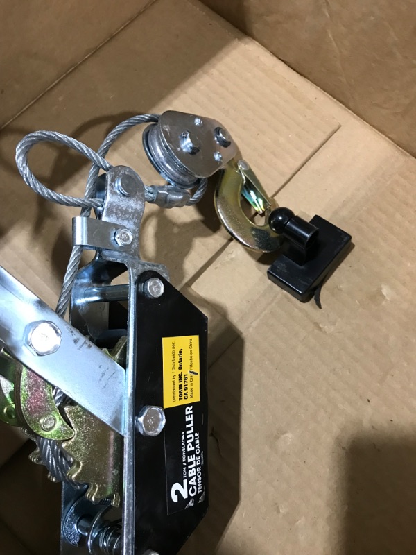 Photo 1 of BIG RED T32052 Torin Come-Along Double Gear Hand Cable Puller with 2 Hooks: 2 Ton (4,000 lb) Capacity, Black 4000 lbs,steel cable