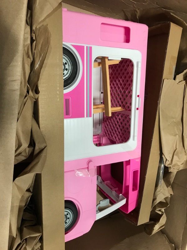 Photo 2 of Barbie Camper, Doll Playset with 50 Accessories, Transforms into Truck, Boat & House, Includes Pool, 3-in-1 Dream Camper
