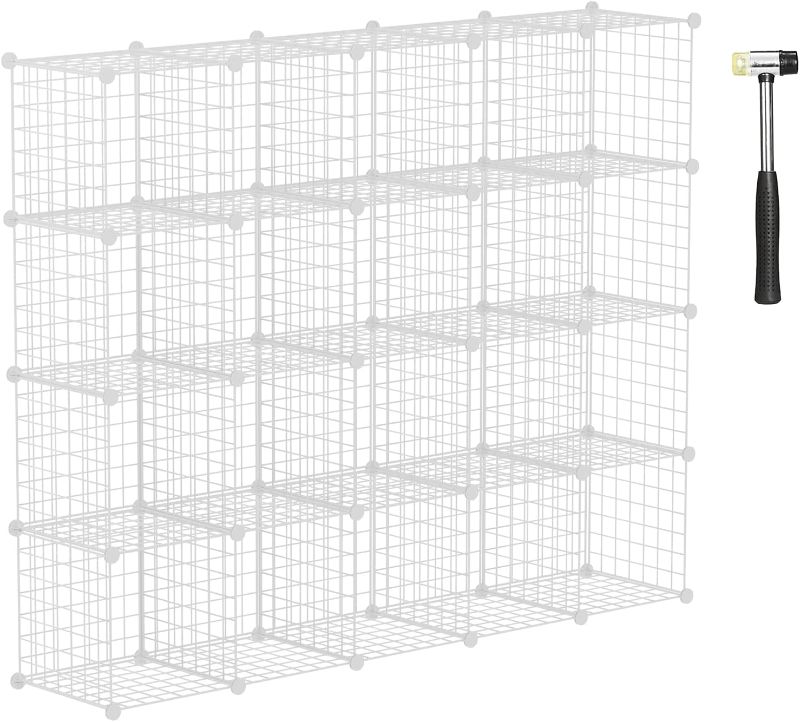 Photo 1 of HUBSON Wire Cube Storage Organizer, Book/Toy/Craft/Potted Plants and Pet Closet Organizers and Storage Shelves, 20-Cube Freely Combinable Metal Grids Storage Shelf, White, Iron
