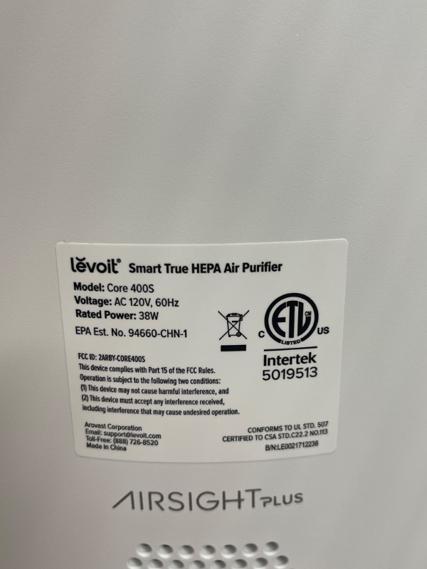 Photo 1 of LEVOIT Air Purifiers for Home Large Room, Smart WiFi and PM2.5 Monitor H13 True HEPA Filter Removes Up to 99.97% of Particles, Pet Allergies, Smoke, Dust, Auto Mode, Alexa Control, White Core 400S White