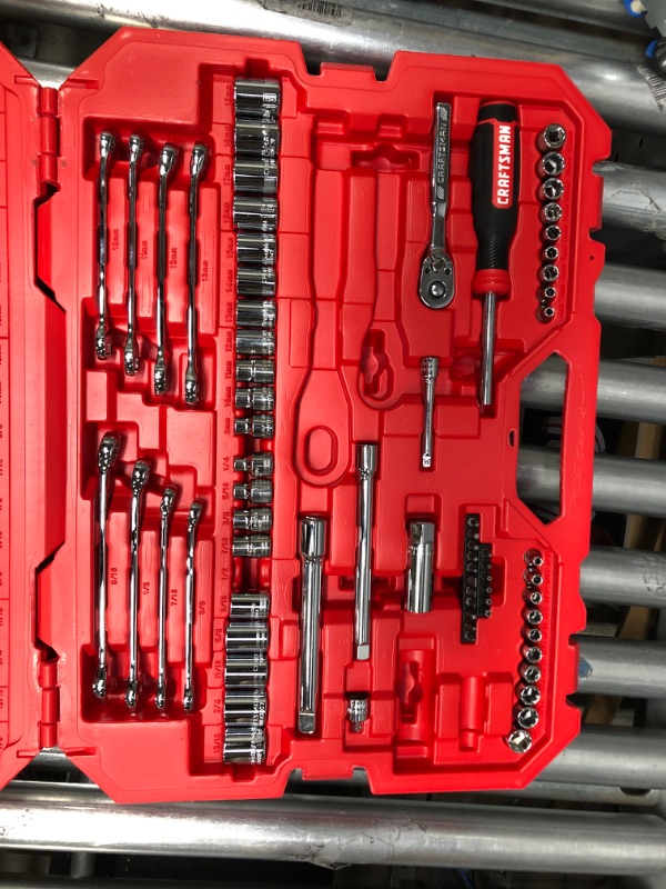 Photo 2 of **missing pieces*(*
CRAFTSMAN Mechanics Tool Set, SAE / Metric, 135-Piece (CMMT12024) SAE/MM 135 piece Tool Set