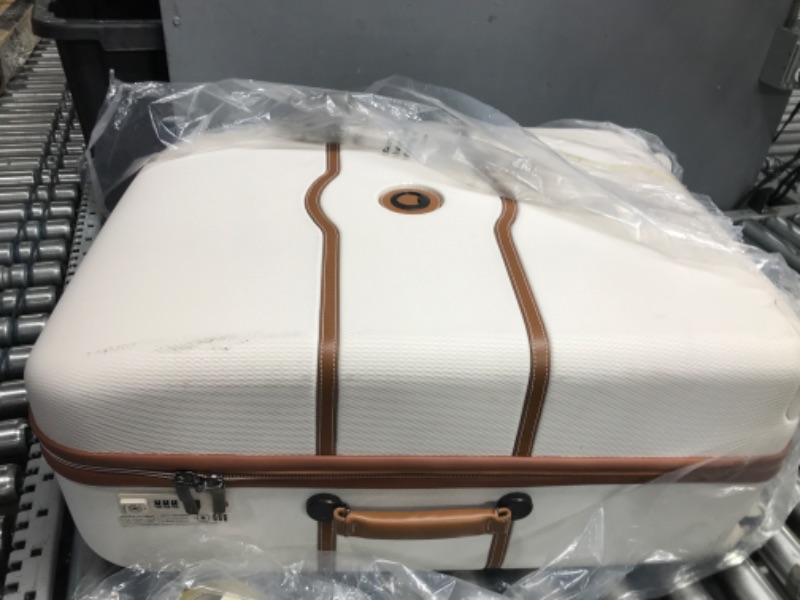 Photo 2 of *locked** DELSEY Paris Chatelet Hardside Luggage with Spinner Wheels, Champagne White, Checked-Medium 24 Inch, with Brake
