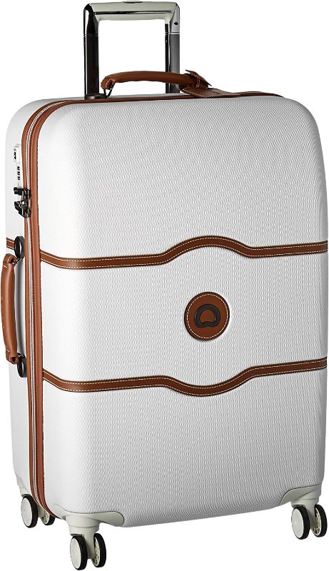 Photo 1 of *locked** DELSEY Paris Chatelet Hardside Luggage with Spinner Wheels, Champagne White, Checked-Medium 24 Inch, with Brake

