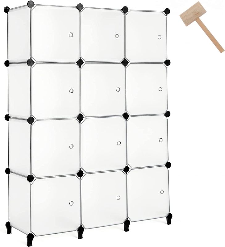 Photo 1 of 2 Cube Storage Organizer with Doors, DIY Plastic Closet Storage Shelf, Modular Storage Bookshelf, Stackable Storage Shelving Rack for Bedroom, Home, Living Room, Translucent