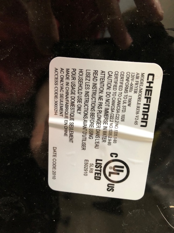 Photo 1 of Chefman 6.5 Quart Air Fryer Oven with Space Saving Flat Basket, Oil Free Hot Airfryer with 60 Minute Timer & Auto Shut Off, Dishwasher Safe Parts, BPA-Free, Family Size, X-Large, Black