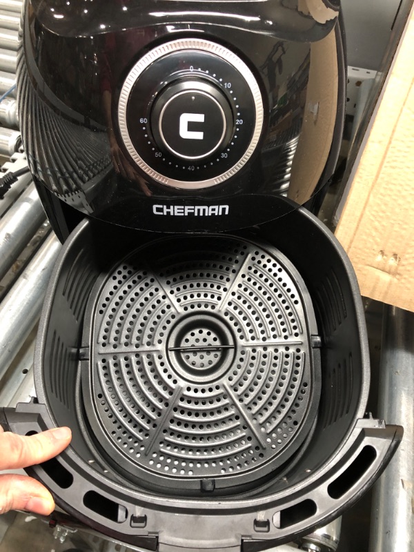 Photo 1 of Chefman 6.5 Quart Air Fryer Oven with Space Saving Flat Basket, Oil Free Hot Airfryer with 60 Minute Timer & Auto Shut Off, Dishwasher Safe Parts, BPA-Free, Family Size, X-Large, Black