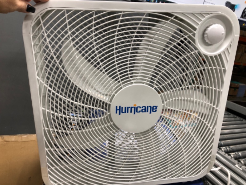 Photo 2 of *** POWERS ON *** Hurricane Box Fan - 20 Inch, Classic Series, Floor Fan with 3 Energy Efficient Speed Settings, Compact Design, Lightweight - ETL Listed, White Box Fan 20"