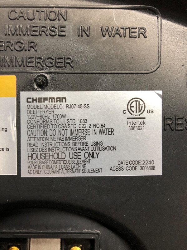 Photo 4 of *** POWERS ON *** Chefman 4.5 Liter Deep Fryer w/Basket Strainer, XL Jumbo Size, Adjustable Temperature & Timer, Perfect for Fried Chicken, Shrimp, French Fries, Chips & More, Removable Oil-Container, Stainless Steel