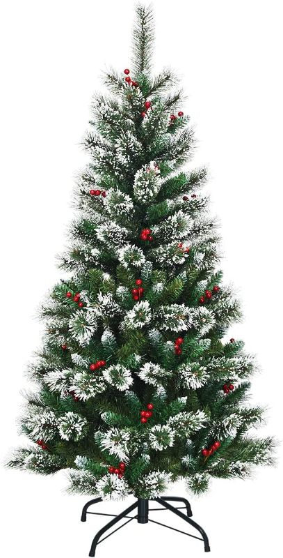 Photo 1 of 
Goplus 5ft Snow Flocked Pencil Christmas Tree, Hinged Slim Tree, with Mixed Pine Needles, Red Berries and Metal Base,..
Size:5 FT