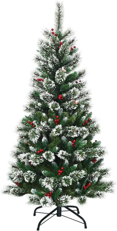 Photo 1 of *USED/NO HARDWARE** Goplus 5ft Snow Flocked Pencil Christmas Tree, Hinged Slim Tree, with Mixed Pine Needles, Red Berries and Metal Base,..
Size:5 FT