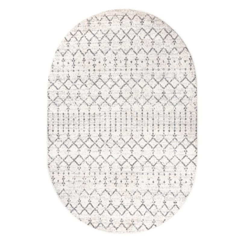 Photo 1 of 5 X8 Oval Moroccan HYPE Boho Vintage Diamond Area Rug Cream/Gray - JONATHAN Y