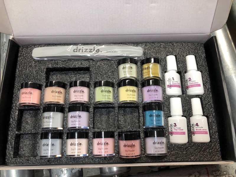 Photo 2 of *MISSING BOTTLES AND TOOL* Drizzle Beauty Dip Powder Starter Kit with 20 Purple Pink Green Dip Powder Colors Dipping Powder Nail Kit with Base Activator and Top Coat Nail Brush File Set No Lamp Needed Medieval Mistress