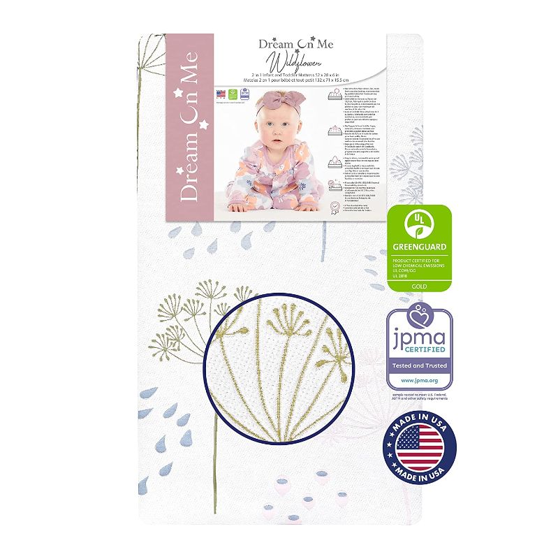 Photo 1 of Dream On Me 2 in 1 Infant Crib and Toddler Bed Mattress | Greenguard Gold and JPMA Certified | Copper-Infused Layer | Removable Zipper Cover | Wildflower Floral Print
