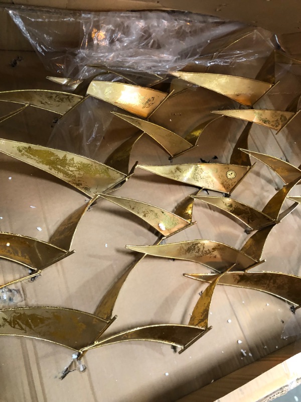 Photo 2 of **USED**
Deco 79 Metal Bird Foiled Flying Flock Of Wall Decor, 47" x 4" x 21", Gold 47" x 4" x 21" Gold