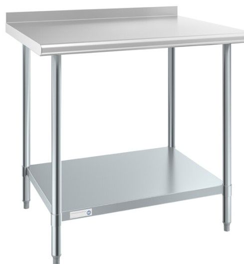 Photo 1 of **used item, loose hardware**
Steelton 30" x 36" 18 Gauge 430 Stainless Steel Work Table with Undershelf and 2" Rear Upturn
