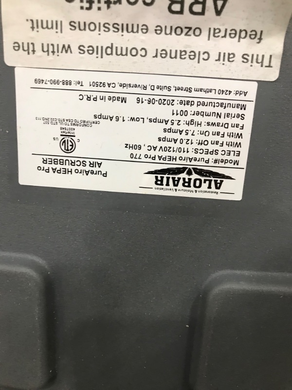 Photo 4 of **NEEDS NEW FILTERS* HEAVY USE* ALORAIR PureAiro HEPA Max 770 Green industrial Air Scrubber, 3-Stage Filtration System, GFCI Outlet, Negative Machine, Air Cleaner for Water Damage Restoration Interior Decoration