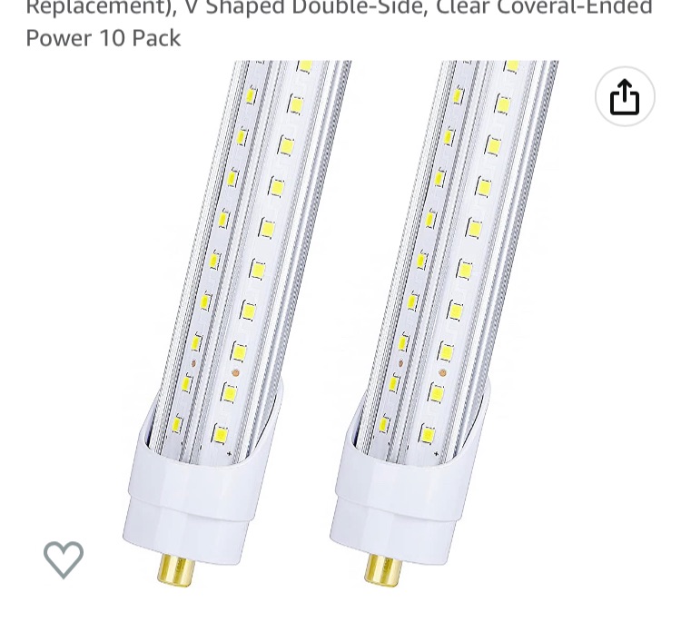 Photo 1 of Unable to test for functionality********GAYUSAN 8FT LED Tube Lights, 72W 9500lm 6500K,T8 FA8 Single Pin LED Bulbs(150W LED Fluorescent Bulbs Replacement), V Shaped Double-Side, Clear Coveral-Ended Power 10 Pack