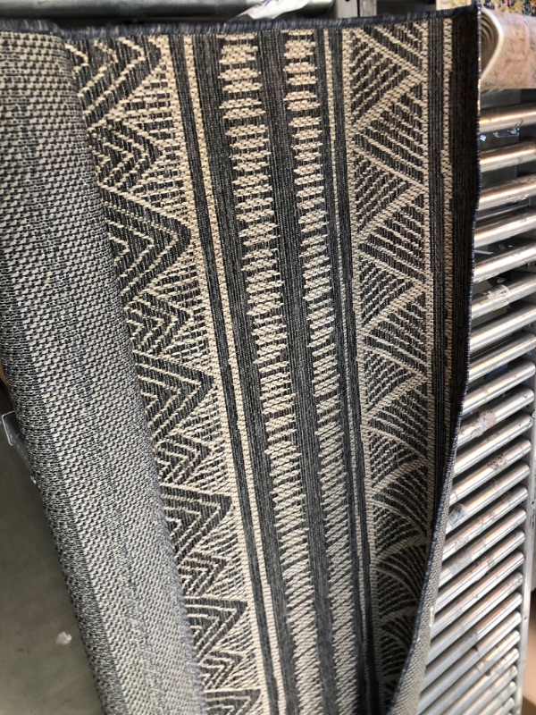 Photo 3 of ***USED,DIRTY**
 Charter Striped Tribal Indoor/Outdoor Area Rug, 6' 7" x 9', Grey
