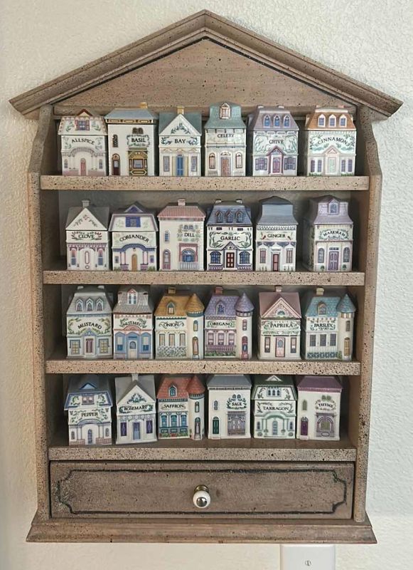 Photo 1 of LENOX SPICE VILLAGE - PORCELAIN MINI HOUSE SPICES IN WOOD CABINET 16” x 23”