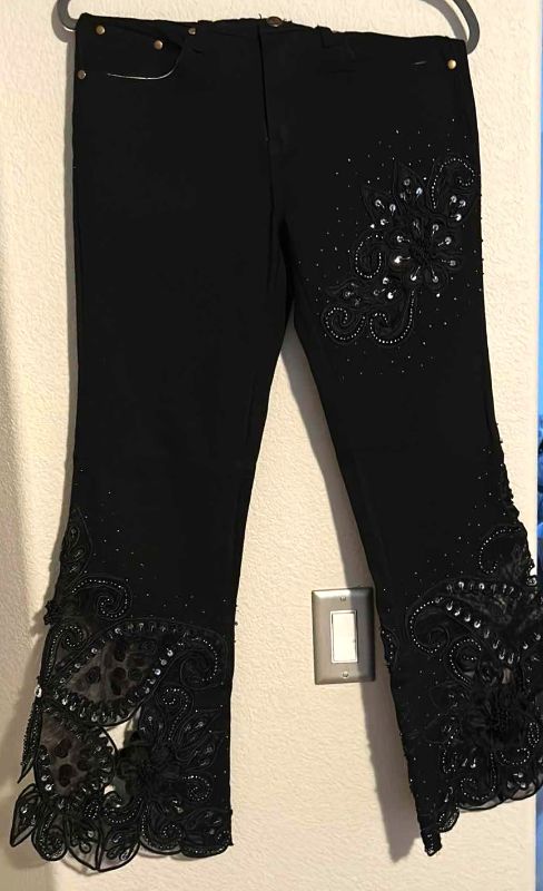 Photo 2 of DESIGNER BLACK EMBELLISHED JEANS SIZE 4 $198