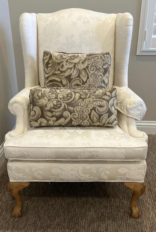 Photo 1 of ETHAN ALLEN CREAM UPHOLSTERED ACCENT CHAIR WITH TWO PILLOWS