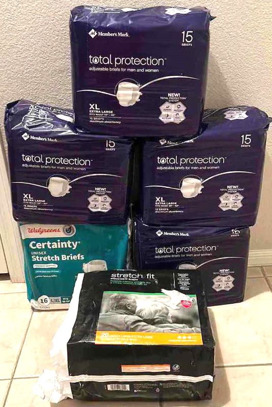 Photo 1 of 5 NEW AND 1 OPENED BAGS OF ADULT INCONTINENCE PULL-UP DIAPERS