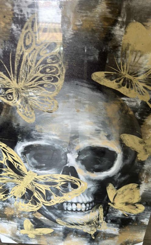 Photo 1 of SKULL AND BUTTERFLIES STRETCH CANVAS ARTWORK 23 1/2” x 36” NEW
