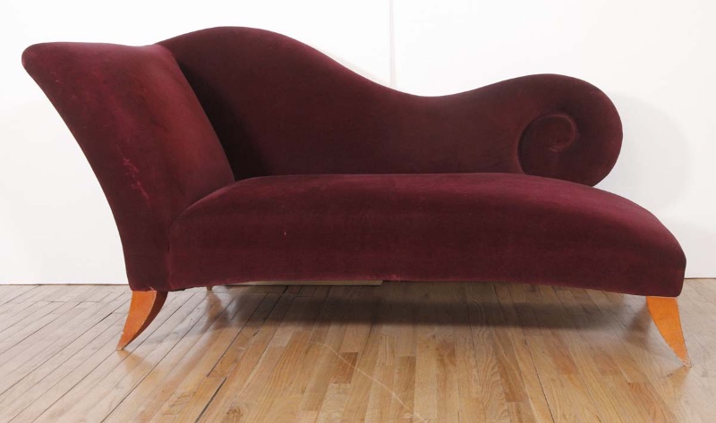 Photo 1 of 7’ ART DECO RED VELVET CHAISE DAYBED