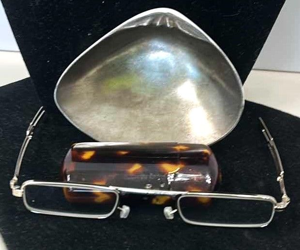 Photo 1 of FOLDING READING GLASSES IN TORTOISE SHELL CASE AND SILVER PLATED SHELL