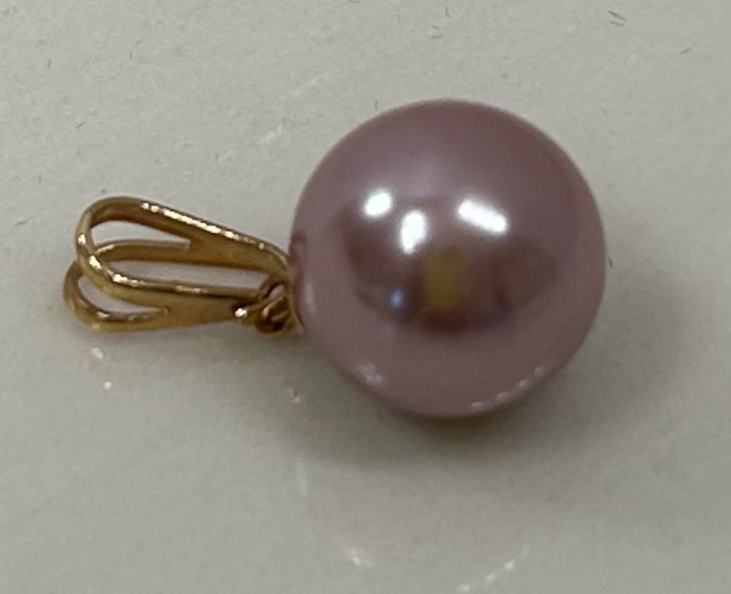 Photo 3 of 14K PENDANT WITH ROSE COLORED PEARL AND 14K STUD EARRING WITH DIAMOND