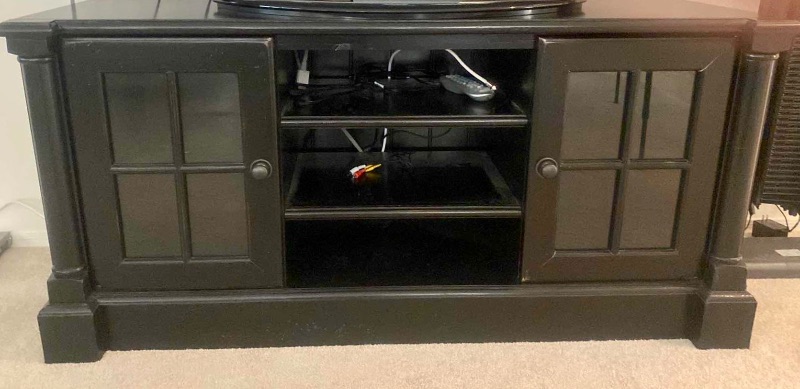 Photo 1 of BLACK WOOD ENTERTAINMENT CENTER 55”  x 18”  H26 1/2"