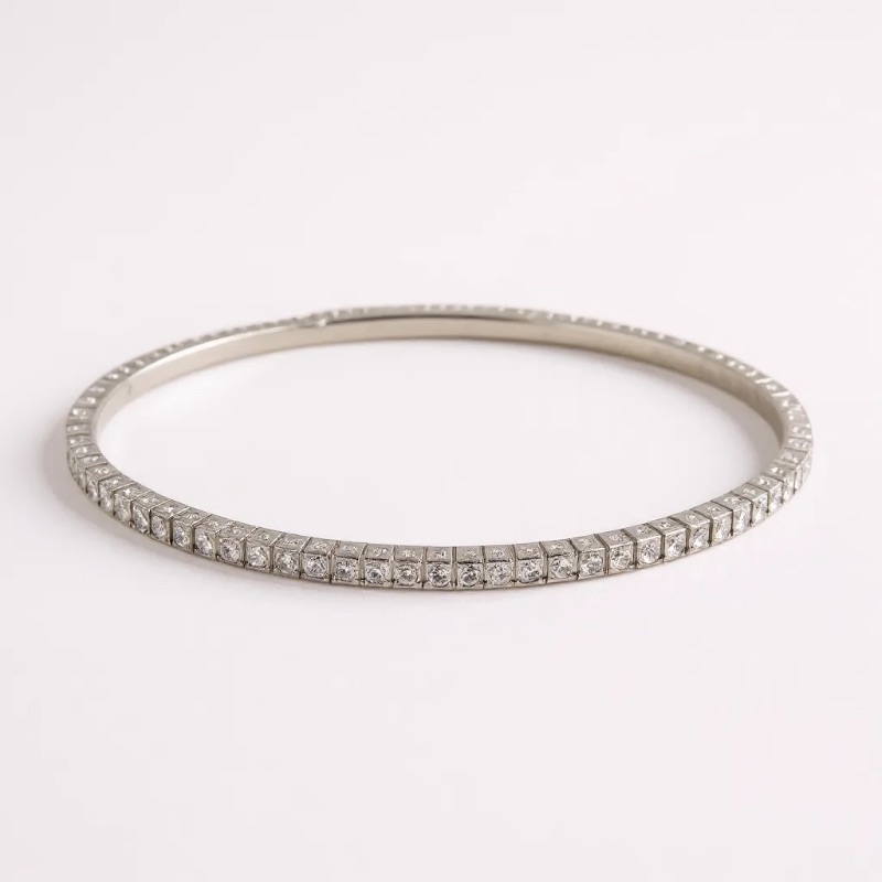 Photo 1 of 14K WHITE GOLD 1cwt DIAMOND FLEX BANGLE BRACELET 5.4 TTL G #2
