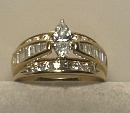 Photo 1 of 14K YELLOW GOLD w 0.60 MARQUEE DIAMOND 1.25 cwt DIAMONDS TOTAL 2cwt RING SIZE 6 3/4 7G #19
