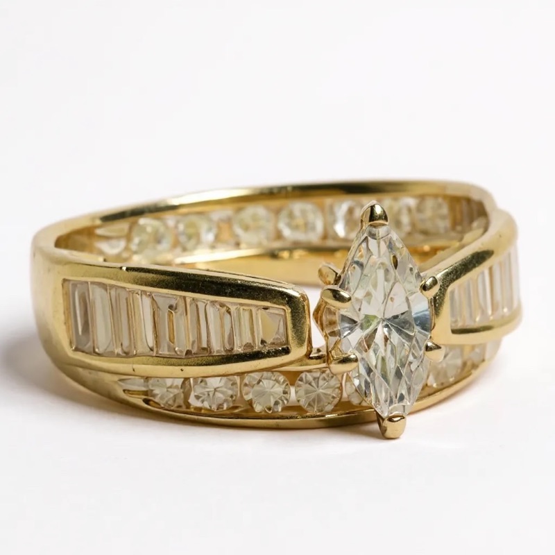 Photo 1 of 14K YELLOW GOLD w 0.60 MARQUEE DIAMOND 1.25 cwt DIAMONDS TOTAL 2cwt RING SIZE 6 3/4 7G #19