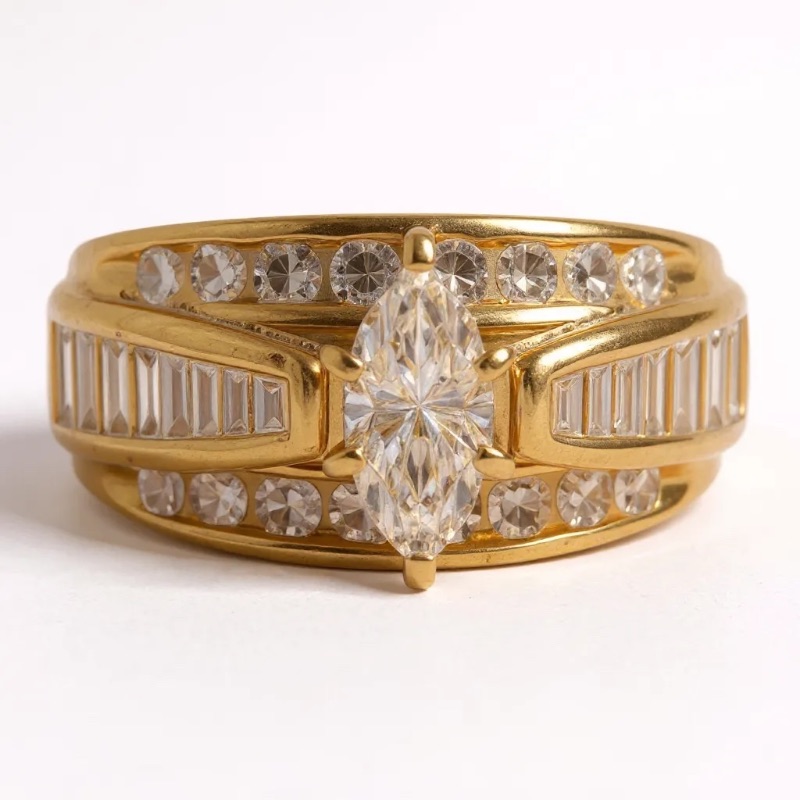 Photo 1 of 14K YELLOW GOLD w 0.60 MARQUEE DIAMOND 1.25 cwt DIAMONDS TOTAL 2cwt RING SIZE 6 3/4 7G #19