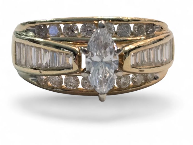 Photo 1 of 14K YELLOW GOLD w 0.60 MARQUEE DIAMOND 1.25 cwt DIAMONDS TOTAL 2cwt RING SIZE 6 3/4 7G #19