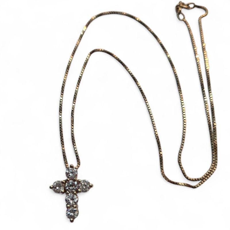 Photo 1 of 14K YELLOW GOLD CHAIN w 14K GOLD CROSS PENDANT 1.25 cwt DIAMONDS 5 TTL G OVERALL LENGTH 19” #9