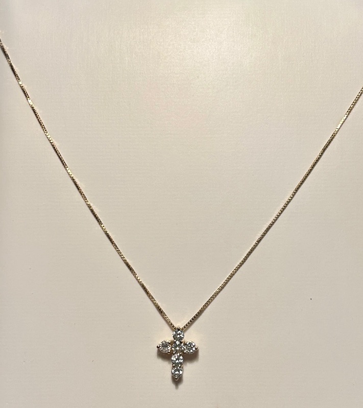 Photo 1 of 14K YELLOW GOLD CHAIN w 14K GOLD CROSS PENDANT 1.25 cwt DIAMONDS 5 TTL G OVERALL LENGTH 19” #9