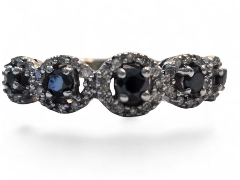 Photo 1 of 10K WHITE GOLD WITH .050ctw DIAMOND & 0.50ctw SAPPHIRE TTL3G RING SIZE 7 #34