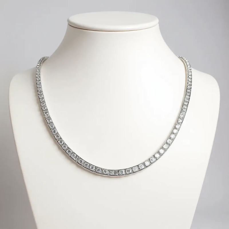 Photo 1 of 14K WHITE GOLD W 4 ctw DIAMOND TENNIS NECKLACE 15 TTL G SIZE 16 1/2”  #4
