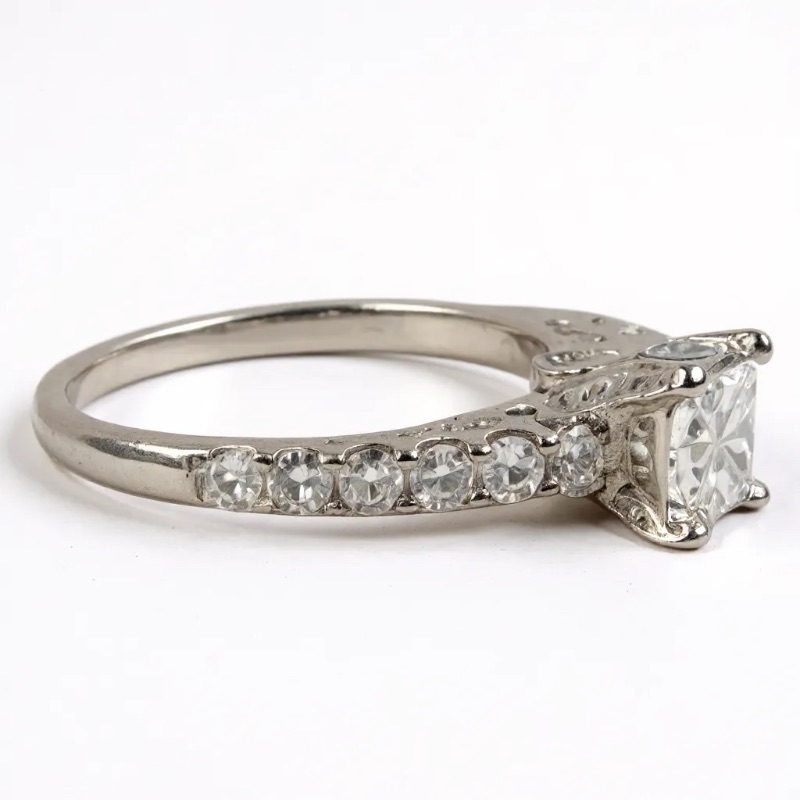 Photo 1 of 14K WHITE GOLD 1cwt PRINCESS CUT CENTER DIAMOND RING 3.9G SIZE 7 1/4  #20