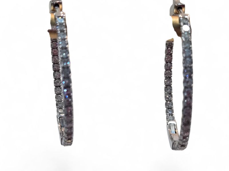Photo 1 of 14K WHITE GOLD w 2.7cwt DIAMOND HOOP EARRINGS 7.5 TTL G #1