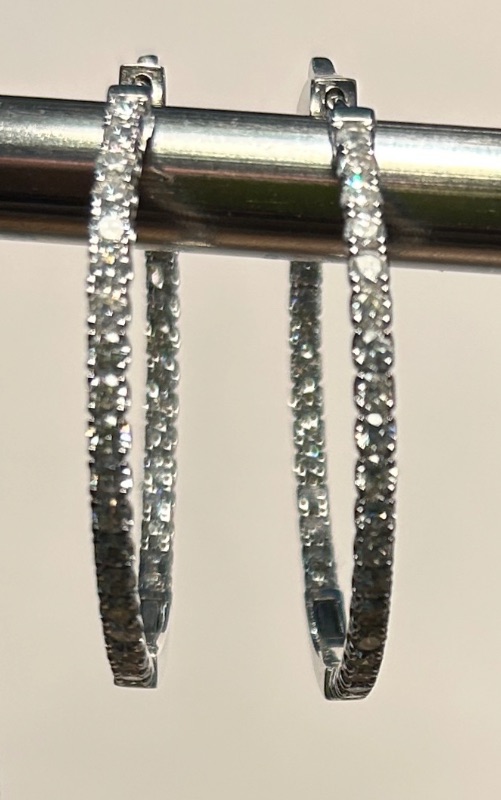Photo 1 of 14K WHITE GOLD w 2.7cwt DIAMOND HOOP EARRINGS 7.5 TTL G #1