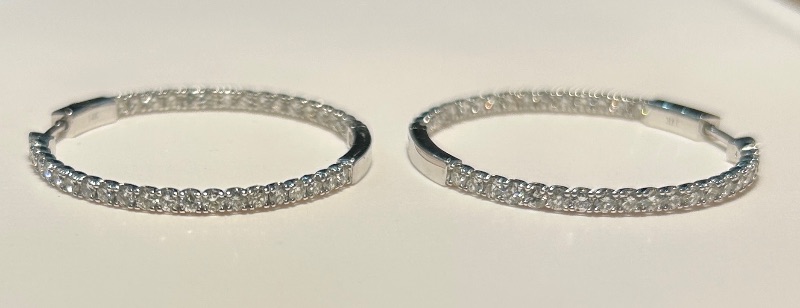 Photo 1 of 14K WHITE GOLD w 2.7cwt DIAMOND HOOP EARRINGS 7.5 TTL G #1