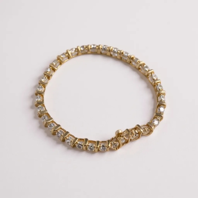 Photo 1 of 14K YELLOW GOLD w 5.25cwt DIAMONDS TENNIS BRACELET 16 TTL G   LENGTH 7”  #11